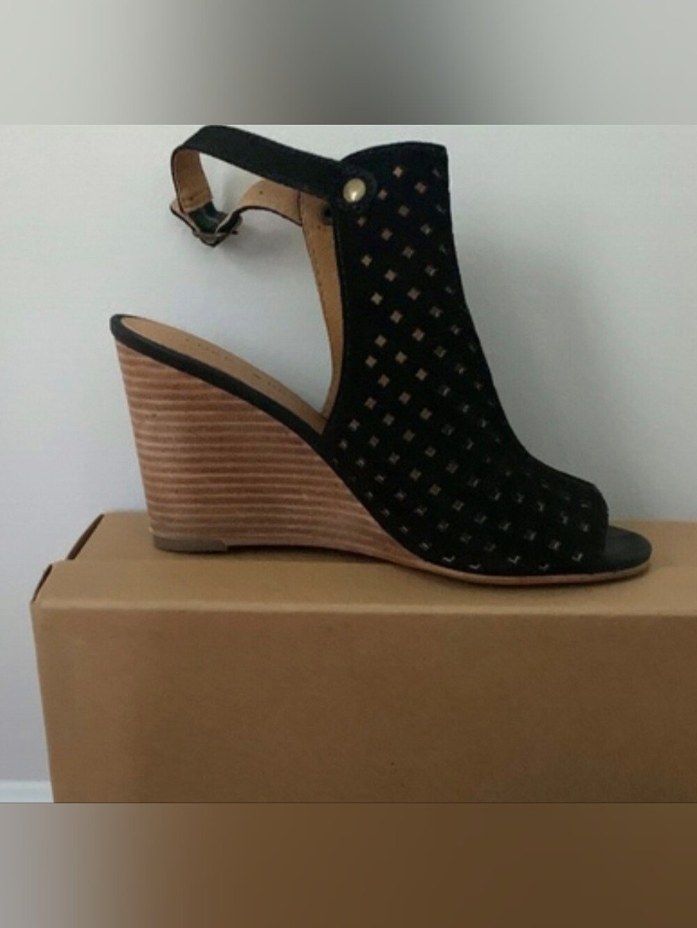 Lucky Brand Black Perforated Wedge Sandals